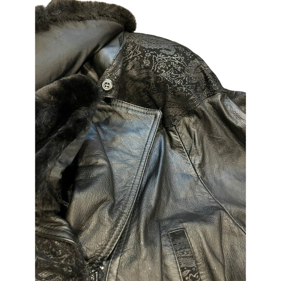 Vintage Wilsons Leather Jacket Black Floral Paisley Tie Waist cropped size small - Picture 4 of 12